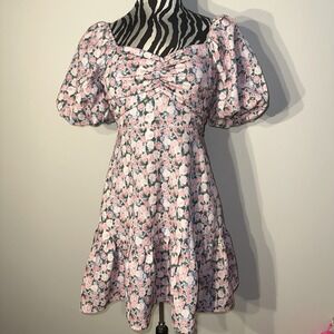 ENGLISH FACTORY FLORAL PUFF SLEEVE MINI DRESS SIZE SMALL STYLE JJ1664D PINK BLUE